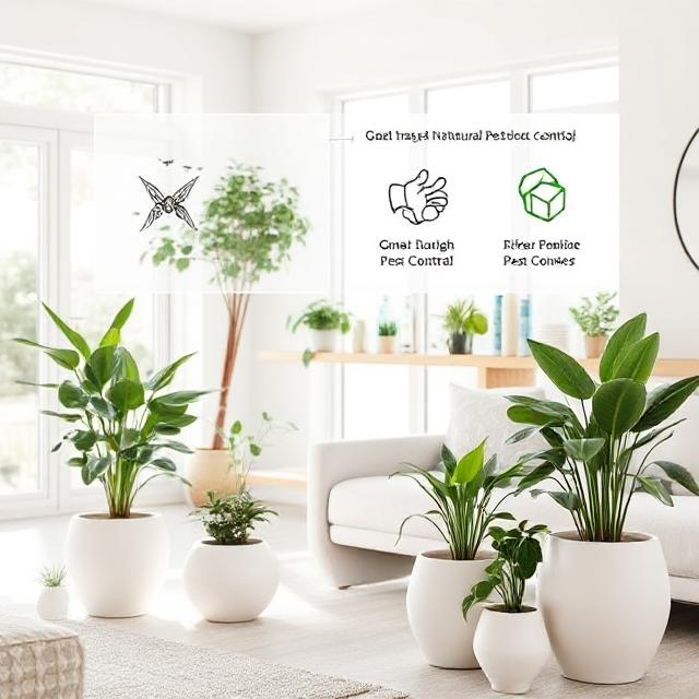 Serene outdoor garden featuring lush greenery, eco-friendly pest control devices, and natural sunlight, highlighting methods on how to get rid of gnats in an environmentally sustainable way.