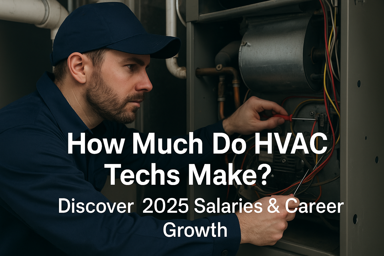 A professional HVAC technician working with tools on an industrial air conditioning unit, representing career opportunities and salary growth in 2025 HVAC industry.