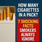 A standard cigarette pack opened to reveal 20 cigarettes neatly arranged inside.
