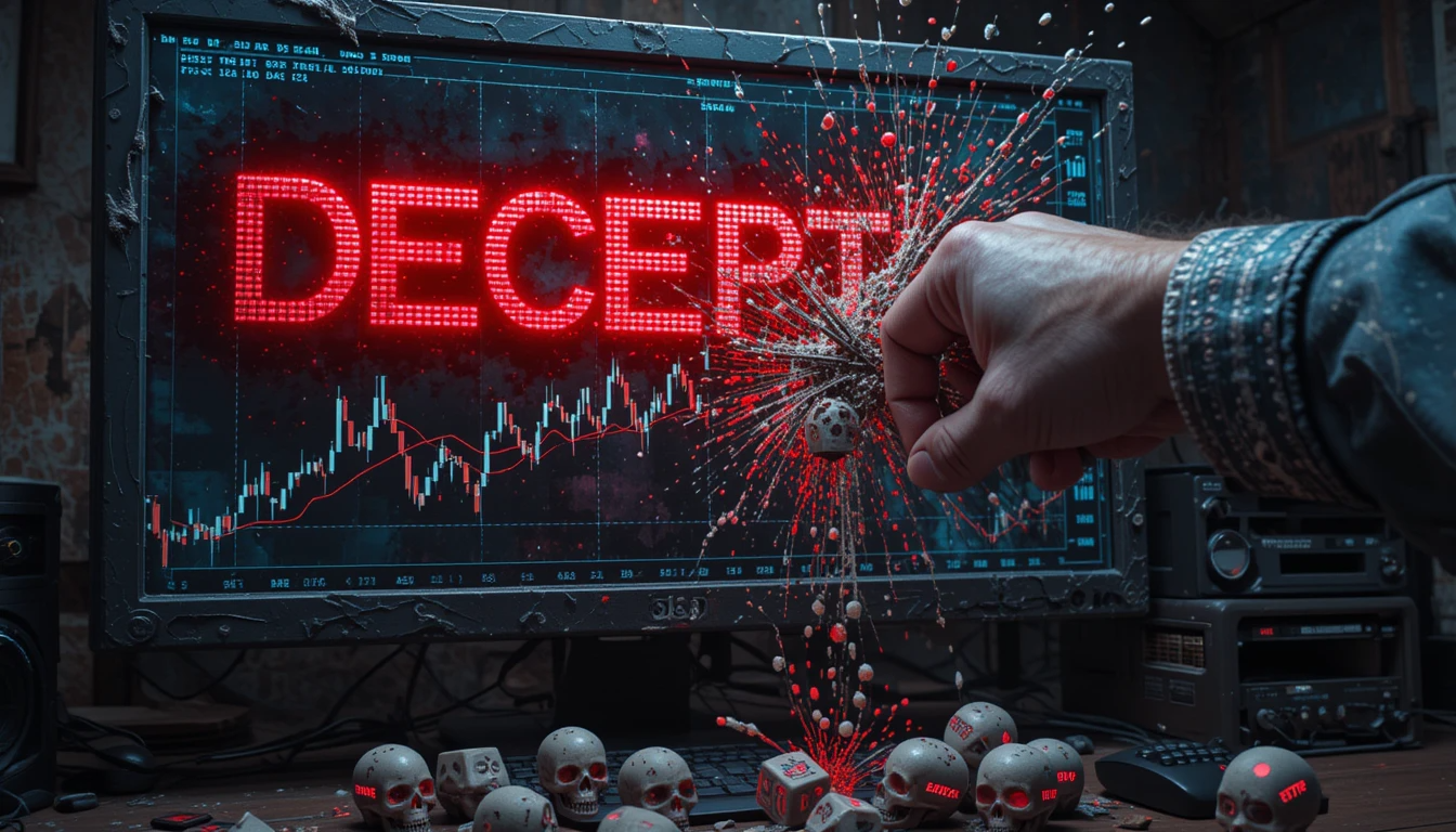TrendPulseHub expose: Manipulated forex trade analyzer chart. Squid tentacles crush golden bull as broker skull-dice bleed "RSI OVERSOLD" lies.