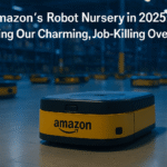 Amazon Robotics Innovation Hub in 2025 showing autonomous warehouse robots operating under smart automation systems.